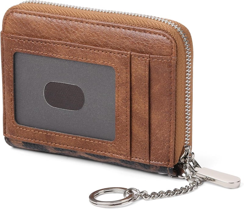 SENDEFN Small Credit Card Holder Wallets for Women RFID Blocking Leather Keychain Cards Cases with ID Window - Image 1